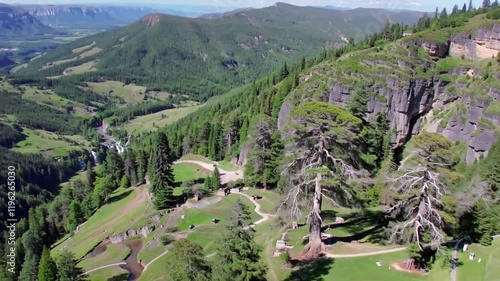 Saut du doubs waterfall and cliffs in the jura mountains, france