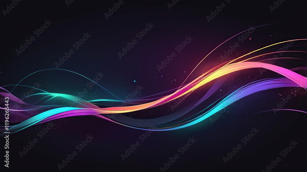 Dark gradient background with glowing neon light trails in various colors. Dark gradient background with glowing neon light trails in various colors.