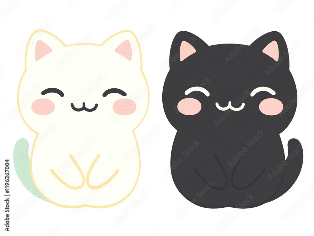 Fototapeta premium Adorable Kittens: Black and White Cats Sitting, Smiling Sweetly, Happy Mood