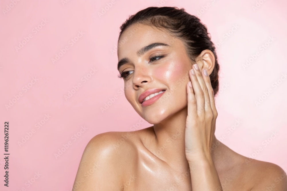 portrait of a woman touching cheek skincare advertising portrait of a woman touching cheek skincare advertising