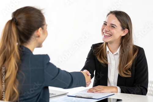 Wallpaper Mural business people two women working together shaking hand with each other  Torontodigital.ca