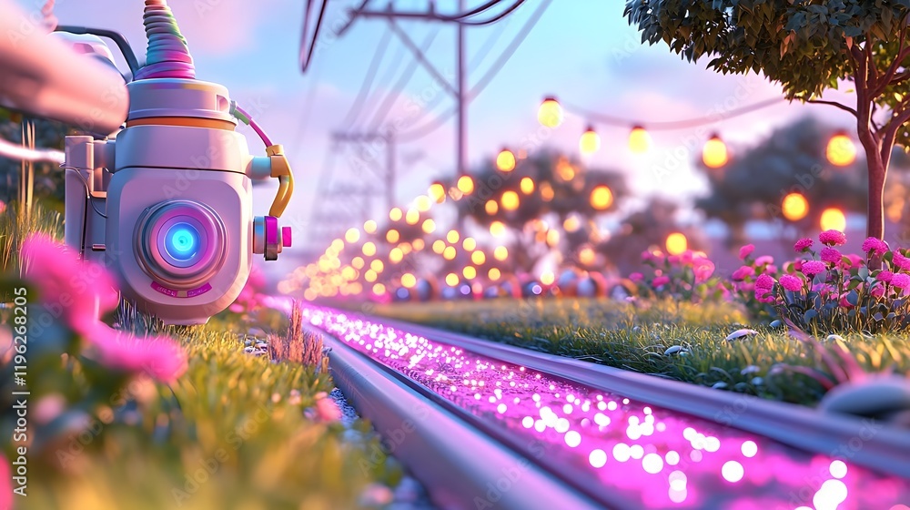 custom made wallpaper toronto digitalcute robot on pink lighted rail - - cute & kawaii aesthetics