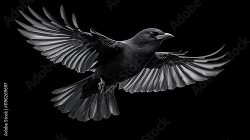 Black bird soaring, dark background, wildlife, nature