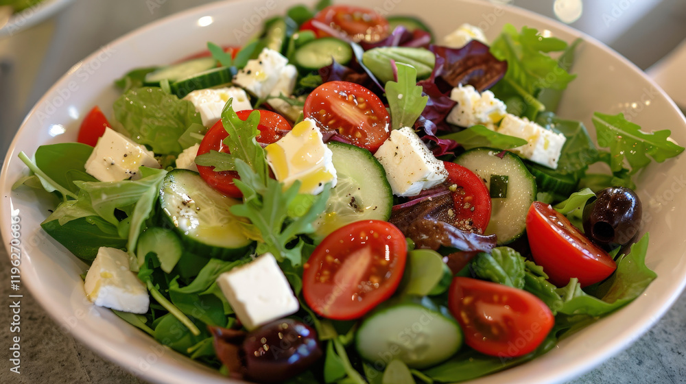 Fresh Mediterranean Salad with Mixed Greens and Cherry Tomatoes Fresh Mediterranean Salad with Mixed Greens and Cherry Tomatoes
