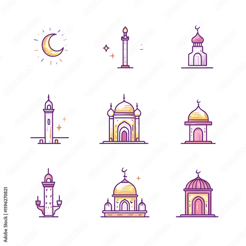 Naklejka premium A set of icons a minimalist Eid Al-Fitr