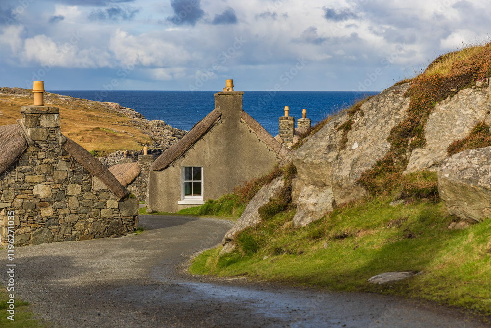 Scotland, Hebrides. Isle of Lewis, Garenin. Blackhouse Village. Scotland, Hebrides. Isle of Lewis, Garenin. Blackhouse Village.