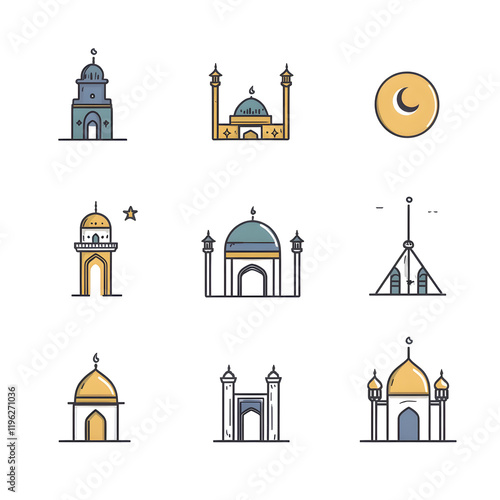 A set of icons a minimalist Eid Al-Fitr