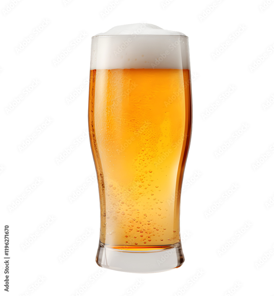 Cold Beer in a Tall Glass: Refreshing Drink with Foam and Bubbles isolated on a transparent PNG background, white background, cut out Cold Beer in a Tall Glass: Refreshing Drink with Foam and Bubbles isolated on a transparent PNG background, white background, cut out