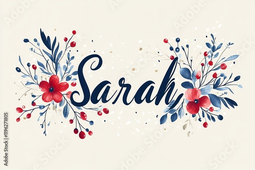 Watercolor floral design featuring the name Sarah. Elegant and beautiful artwork.