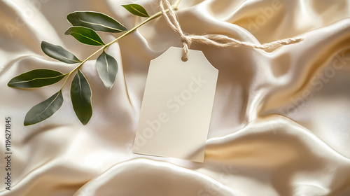 Label and tag on beige velveteen fabric. mockup for design isolated with white highlights, png. Velvetfern. Illustration