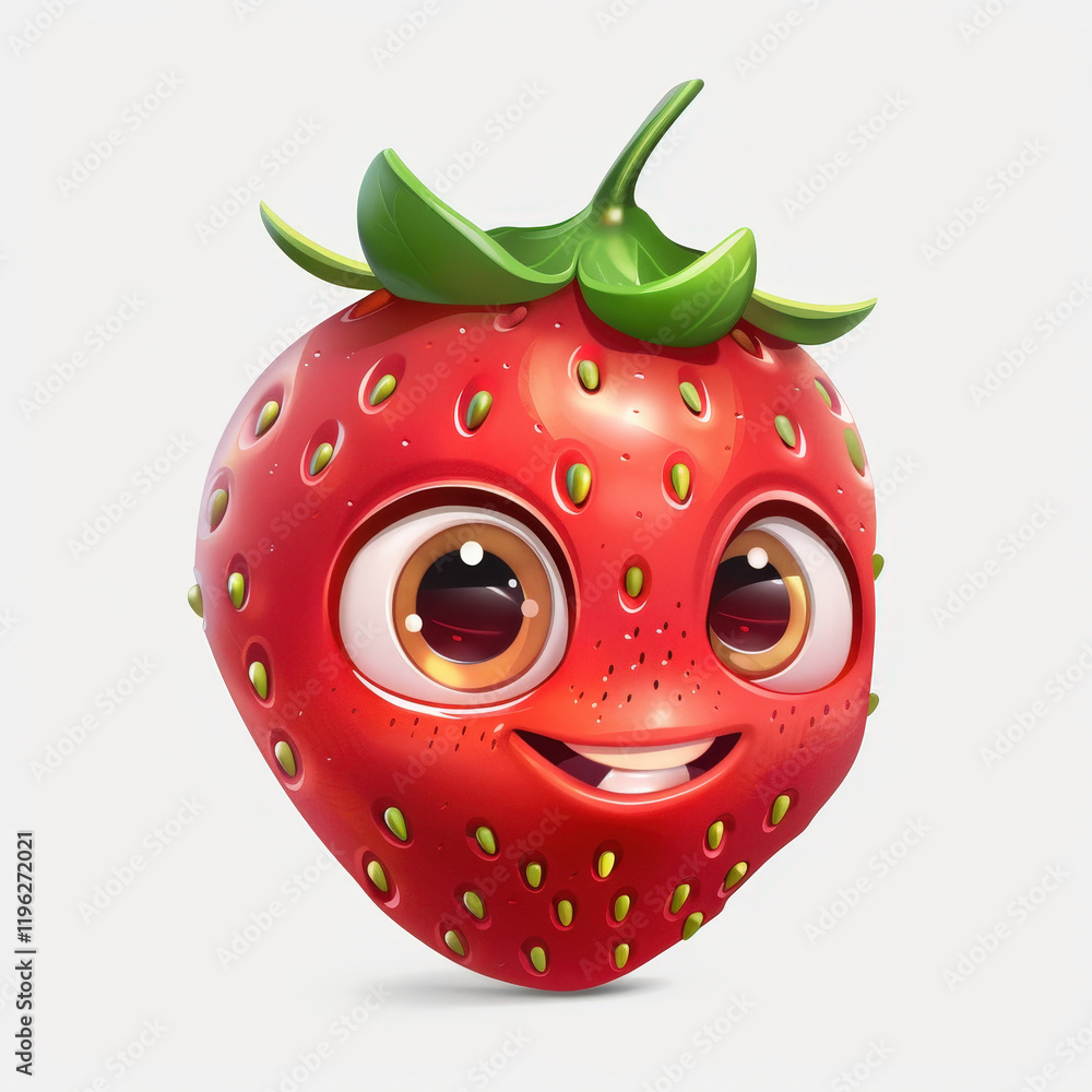 Obraz premium Friendly Strawberry Mascot with Big Eyes Smiling Cheerfully