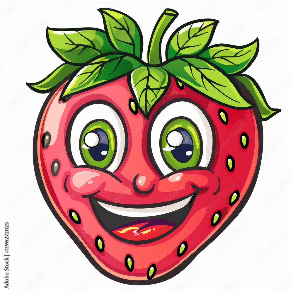 Obraz premium Friendly Strawberry Mascot with Big Smiling Eyes and Bright Colors