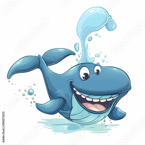 Cheerful Cartoon Whale Spouting Water in a Playful Scene photo