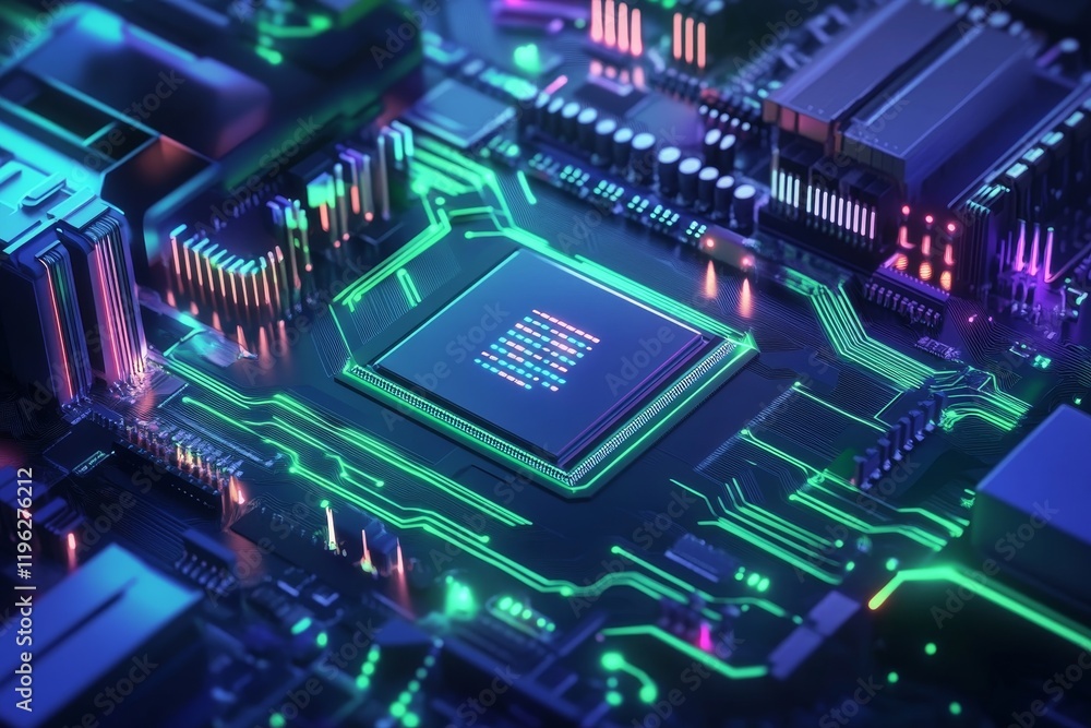 IT. Information technology concept. Motherboard integrated circuit and tech icons illustrtion. Futuristic bakground., Generative AI IT. Information technology concept. Motherboard integrated circuit and tech icons illustrtion. Futuristic bakground., Generative AI