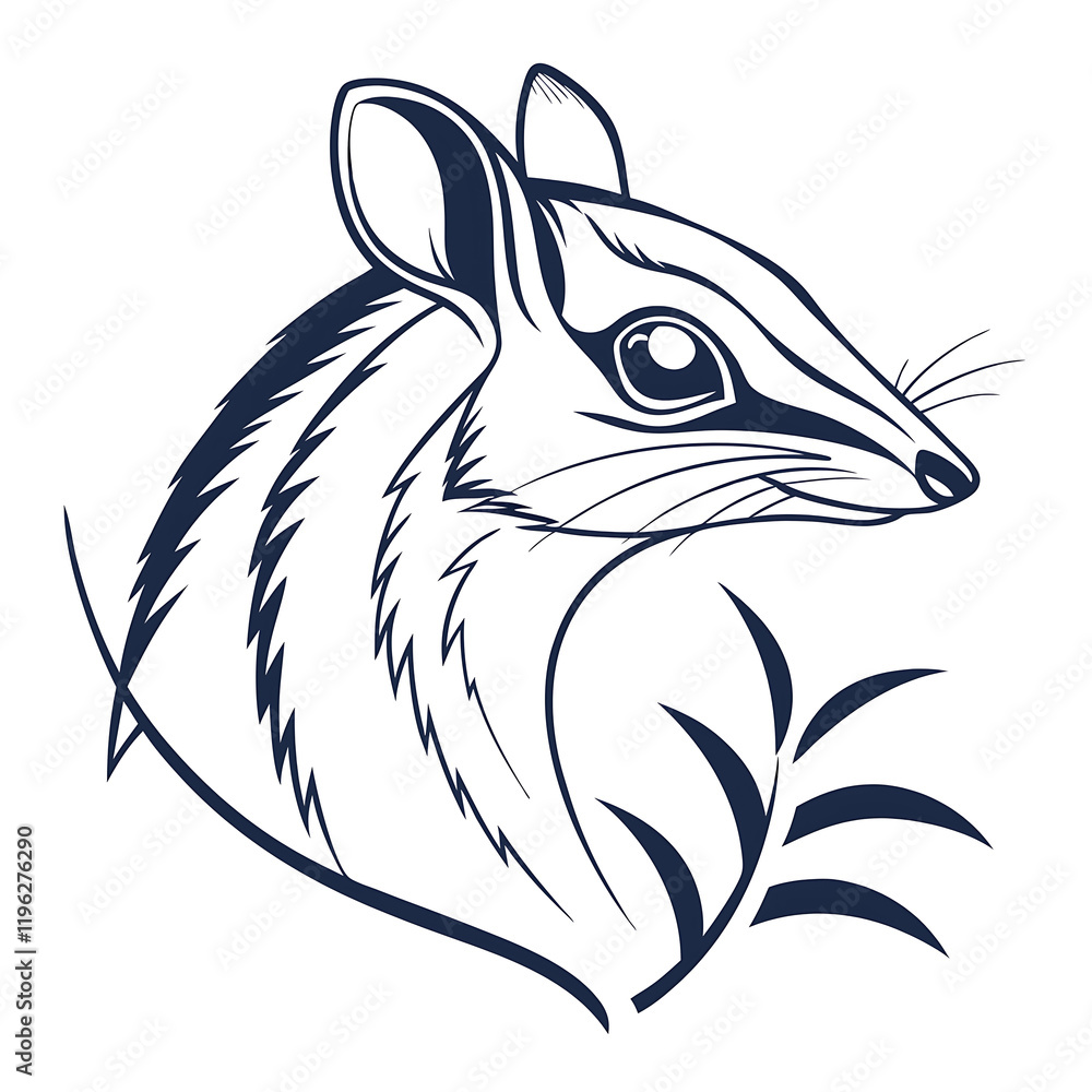 Obraz premium An elegant Chevrotain aka Mouse Deer head silhouette icon set against a clean white background.