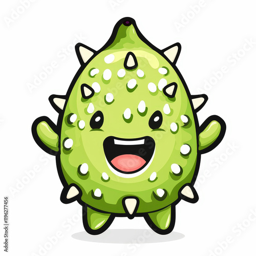 Happy Green Soursop Mascot with Spiky Features and Cheerful Expression