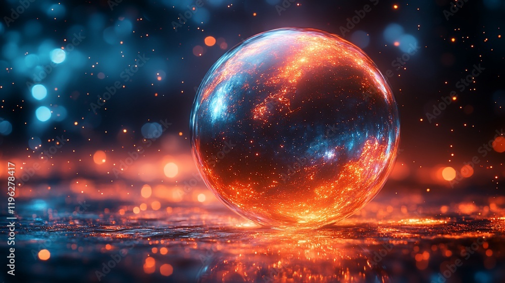 Fiery Orb: A Glowing Sphere in a Cosmic Landscape Fiery Orb: A Glowing Sphere in a Cosmic Landscape