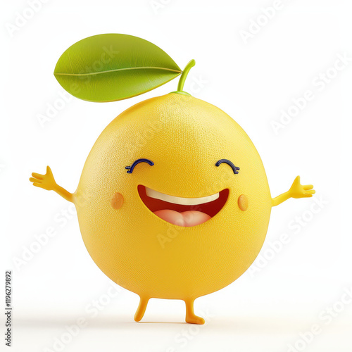 Joyful Lemon Mascot with Bright Yellow Body and Cheerful Expression