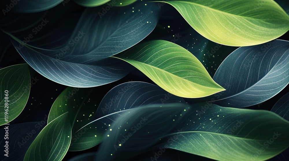 Obraz premium Minimal eco abstract design with subtle shapes, vibrant green light, and organic patterns