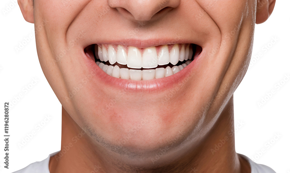 Close-up of a man smiling, showing white and clean teeth, isolated on transparent background Close-up of a man smiling, showing white and clean teeth, isolated on transparent background
