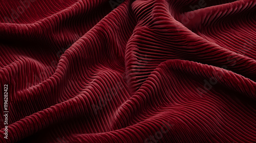 Background - textured fabric with a velveteen pattern, dark red with vertical grooves running parallel across the entire surface. the texture is soft. Velvetfern. Illustration photo