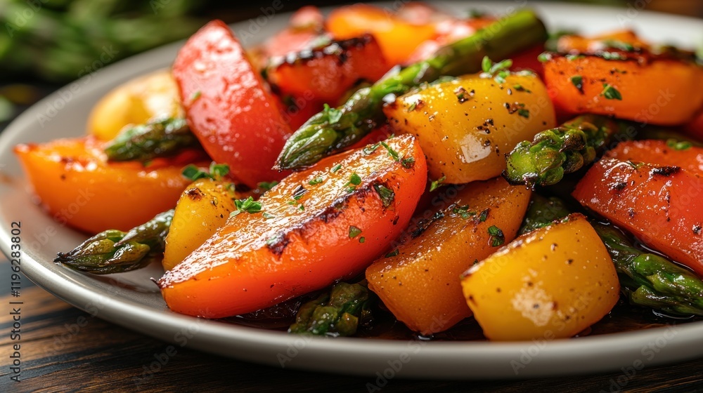 Vibrant Grilled Vegetables with Fresh Herbs on a Plate for Healthy Eating Vibrant Grilled Vegetables with Fresh Herbs on a Plate for Healthy Eating