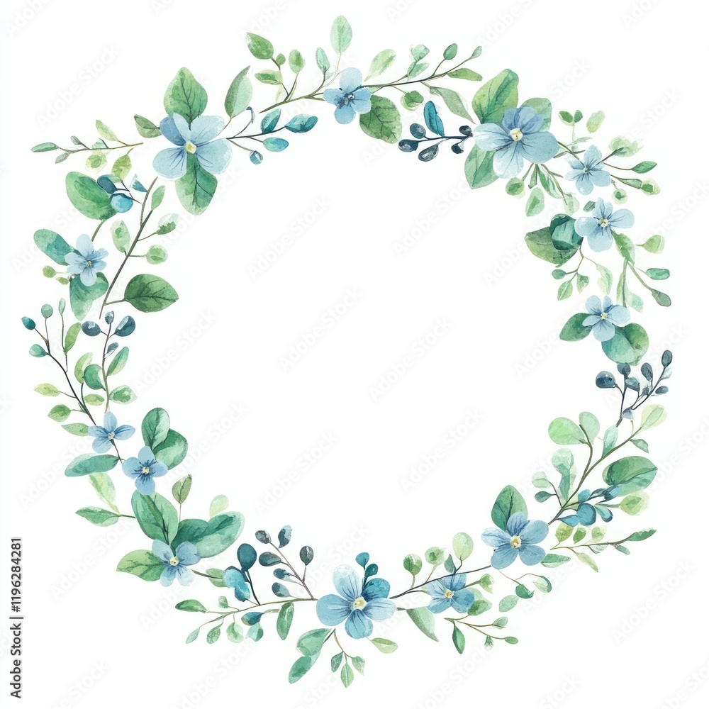 Spring color tone green flowers circle frame art illustration watercolor. Spring color tone green flowers circle frame art illustration watercolor.