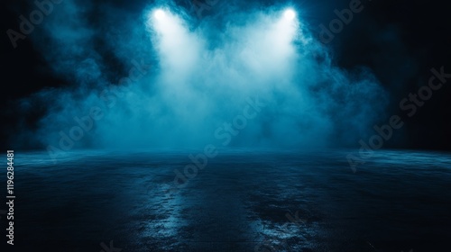 Wallpaper Mural The dark stage shows, empty dark blue scene background, neon light, and spotlights The asphalt floor and studio room with smoke float up the interior texture for display products. Torontodigital.ca