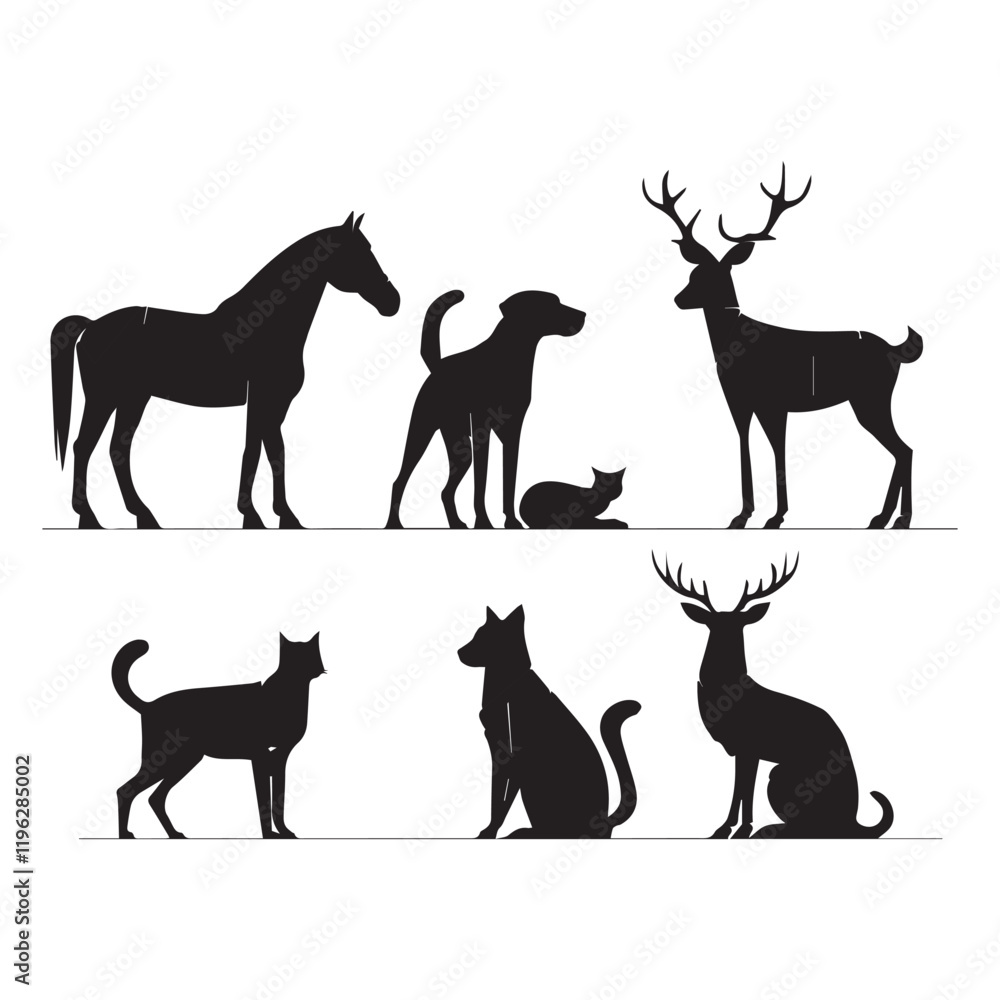Obraz premium Four legged animals silhouette vector set collection