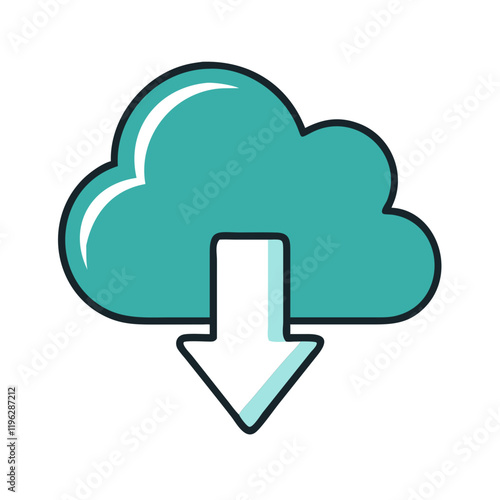 Cloud download icon with arrow in teal outline