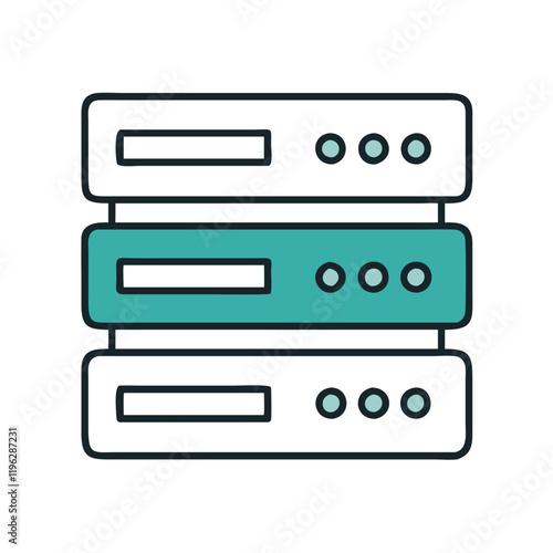 Server rack icon in teal and white outline for data storage