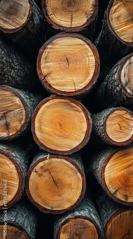 Stacked tree logs, showing concentric rings. Stacked tree logs, showing concentric rings.