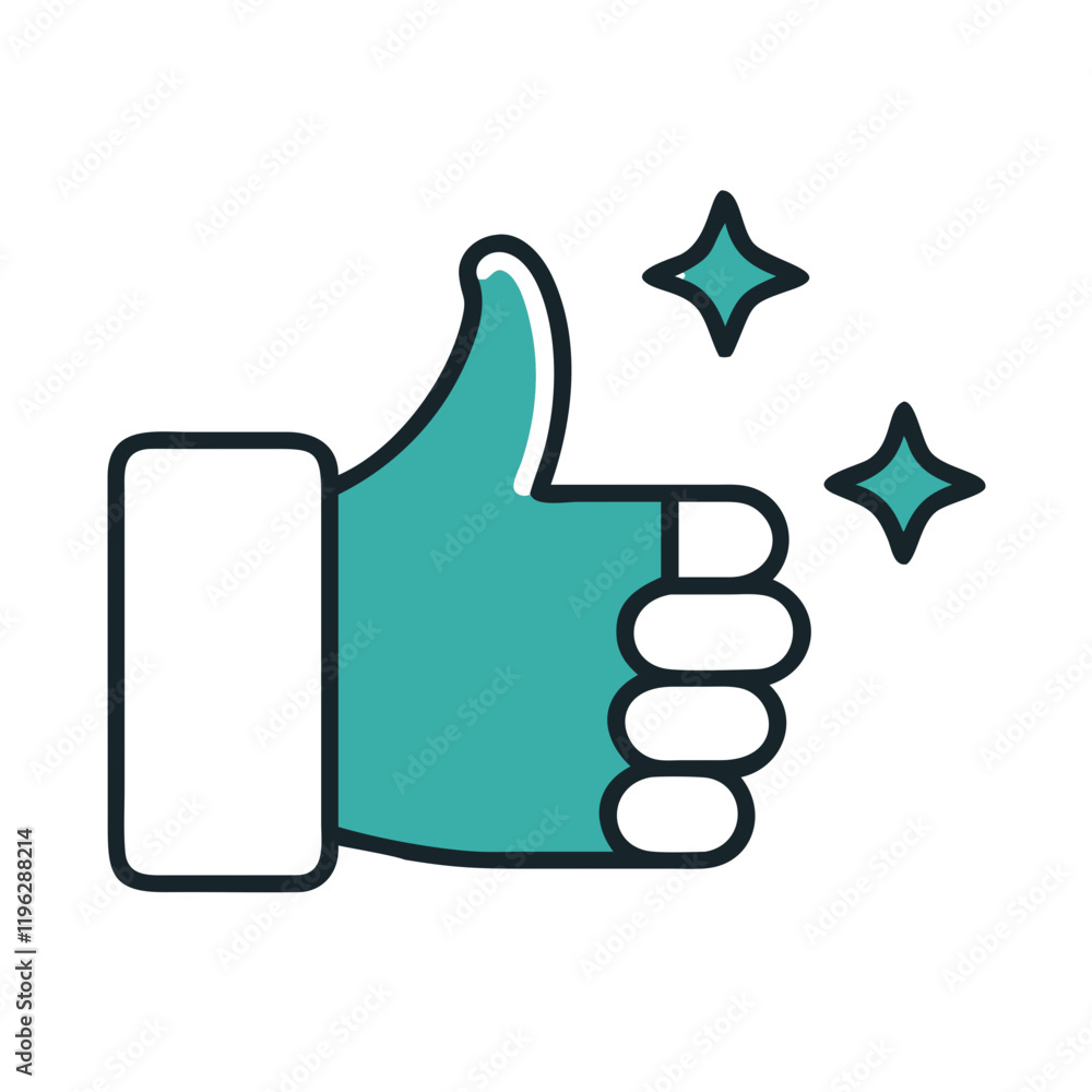 Thumbs up icon with teal hand and sparkle elements Thumbs up icon with teal hand and sparkle elements