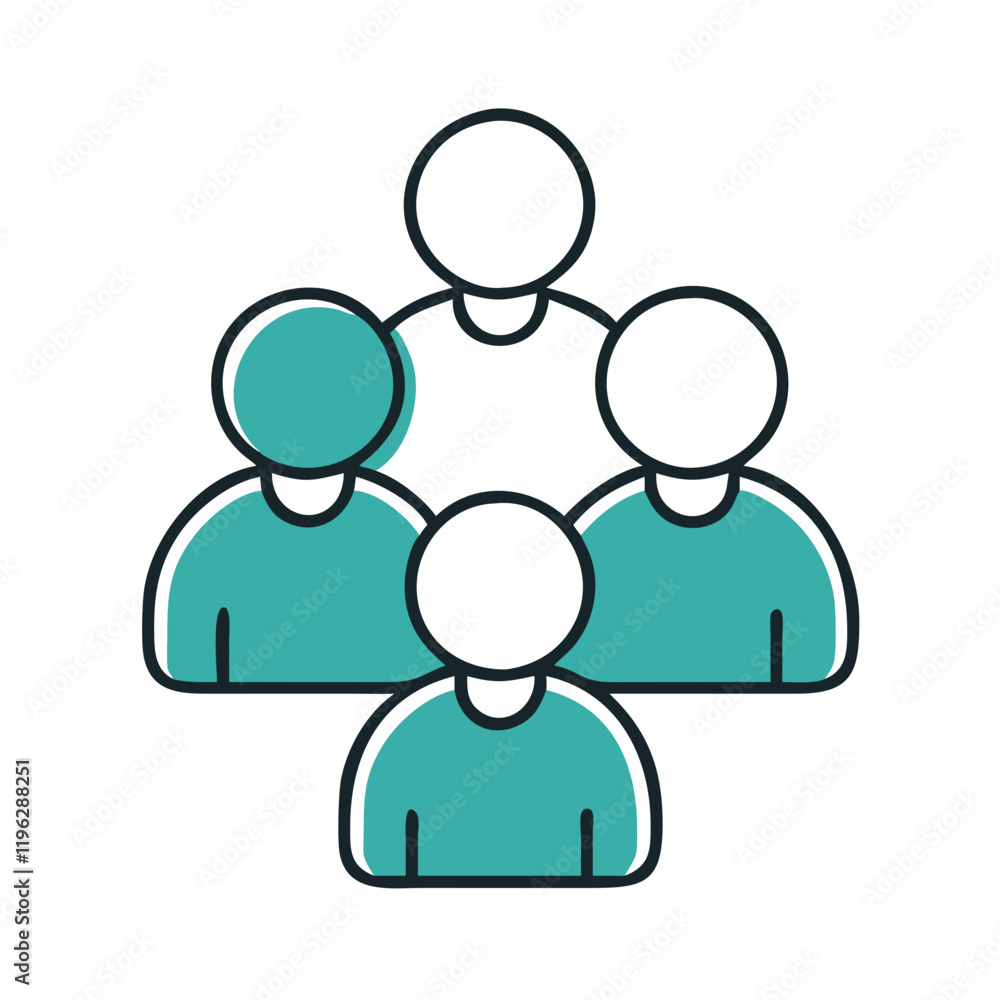 Group of people icon in teal and white outline Group of people icon in teal and white outline