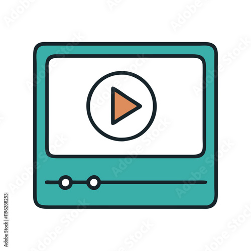 Video player icon in teal and orange outline