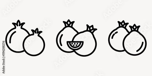 pomegranate outline or line icon design bundle.