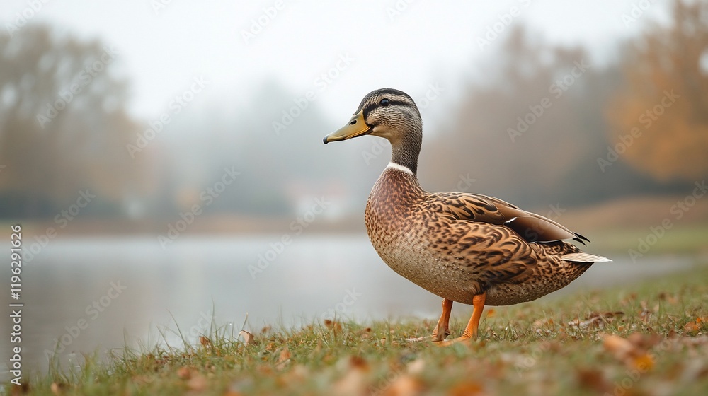 Female Mallard Duck by the Lake in Autumn Female Mallard Duck by the Lake in Autumn