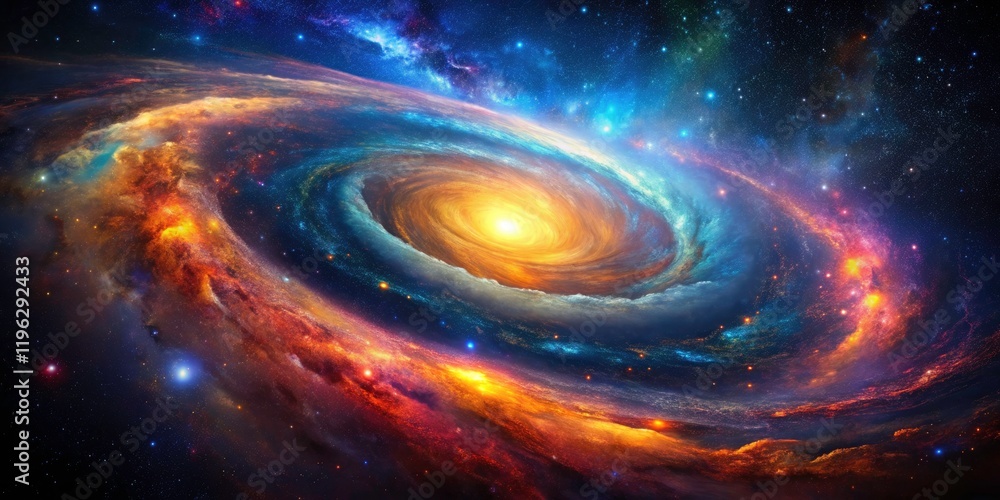 Obraz premium Drone reveals a breathtaking cosmic nebula, a swirling galaxy in the starry night sky.
