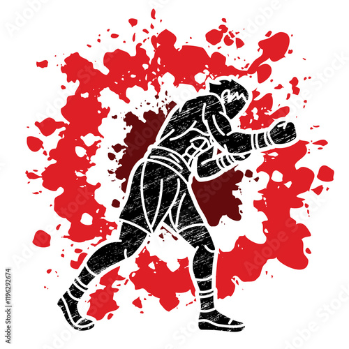 Graffiti Boxing Sport Boxer Fighting Punching Action Cartoon Graphic Vector