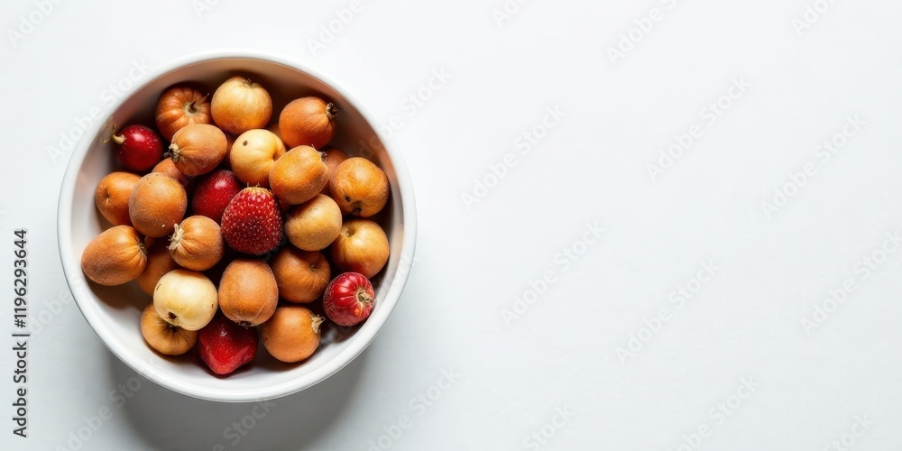 A bowl of assorted fruits, featuring a vibrant mix of orange and red hues, sits against a minimalist white backdrop. The composition showcases a simple yet appealing arrangement of various fruits. A bowl of assorted fruits, featuring a vibrant mix of orange and red hues, sits against a minimalist white backdrop. The composition showcases a simple yet appealing arrangement of various fruits.
