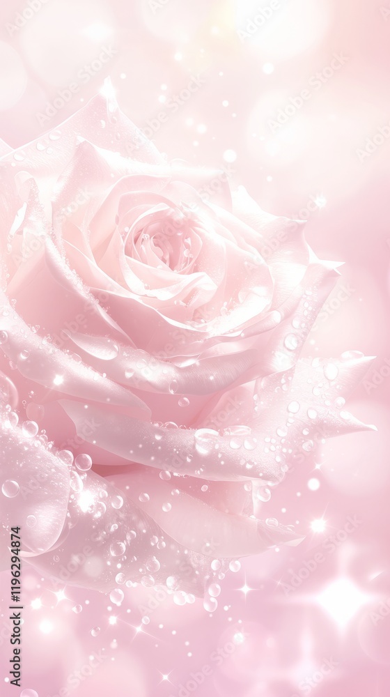 Close-up of a dewy pink rose blossom Close-up of a dewy pink rose blossom