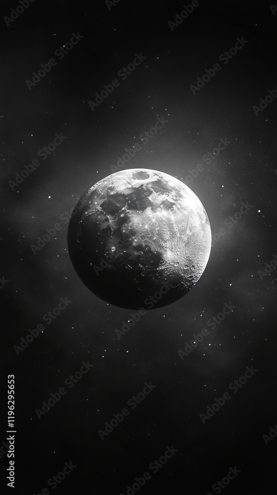 Fototapeta premium Close-up view of a full moon in a dark night sky