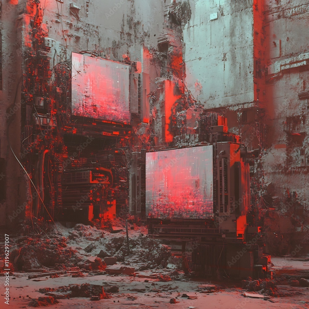 Naklejka premium Digital Dystopia Chaotic Aftermath of Online Hate and Social Media Manipulation