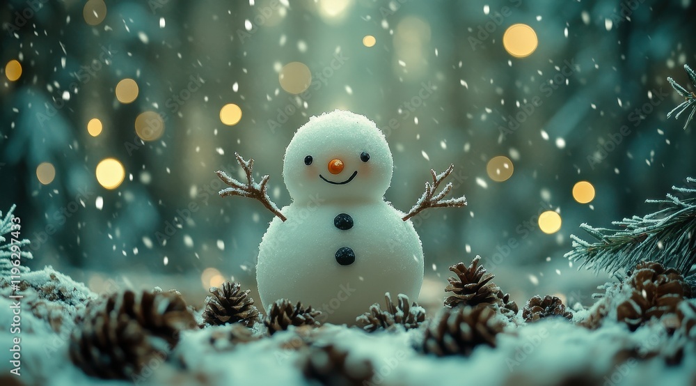 Obraz premium Charming Snowman in a Magical Winter Forest