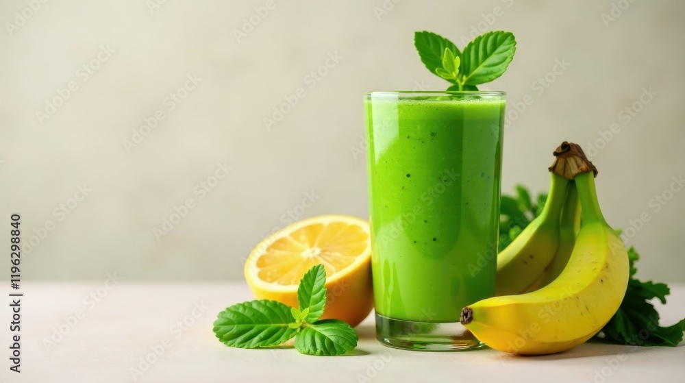 Fototapeta premium Refreshing Green Smoothie with Citrus and Bananas A Vibrant Blend of Healthy Ingredients