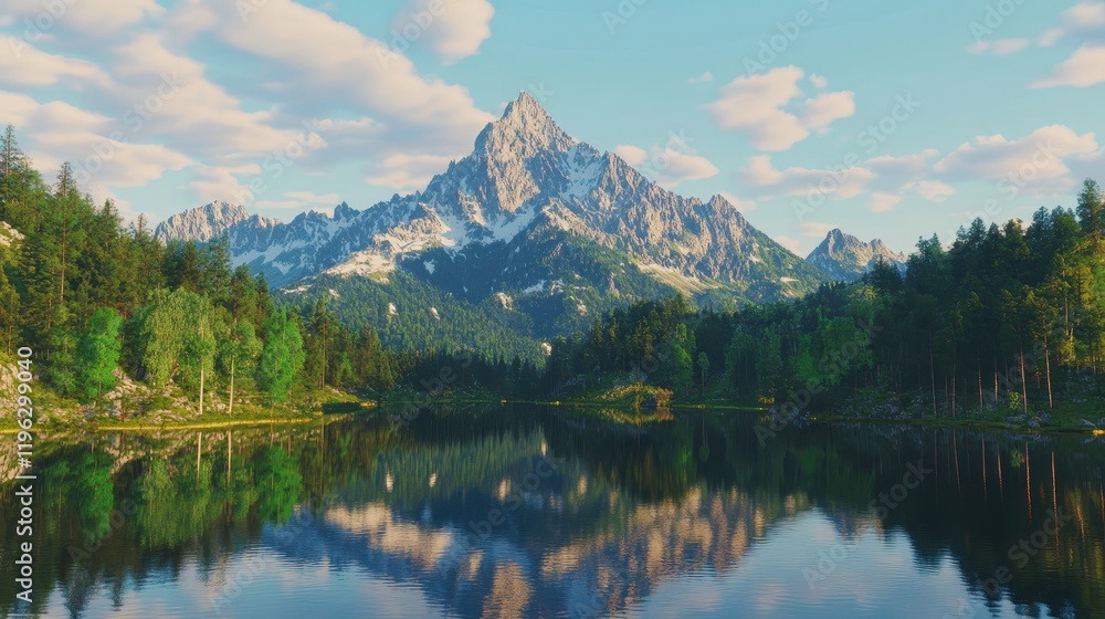 Fototapeta premium A mountain range with a lake in the foreground