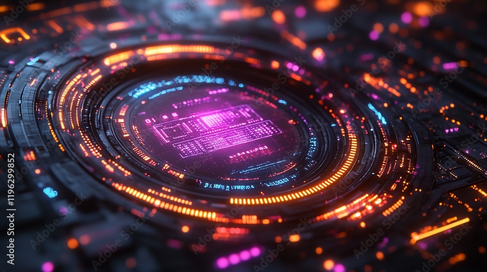 Futuristic Digital Interface: Neon Lights and Glowing Circuits Futuristic Digital Interface: Neon Lights and Glowing Circuits