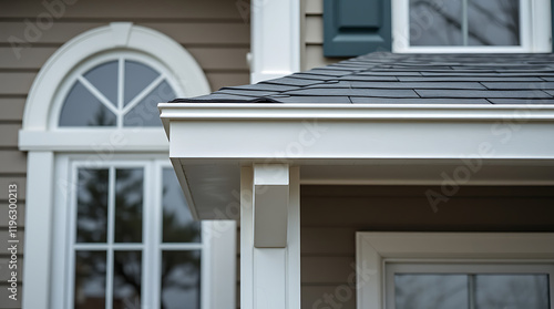 Modern House Exterior: Architectural Details of Roof, Windows, and Siding photo