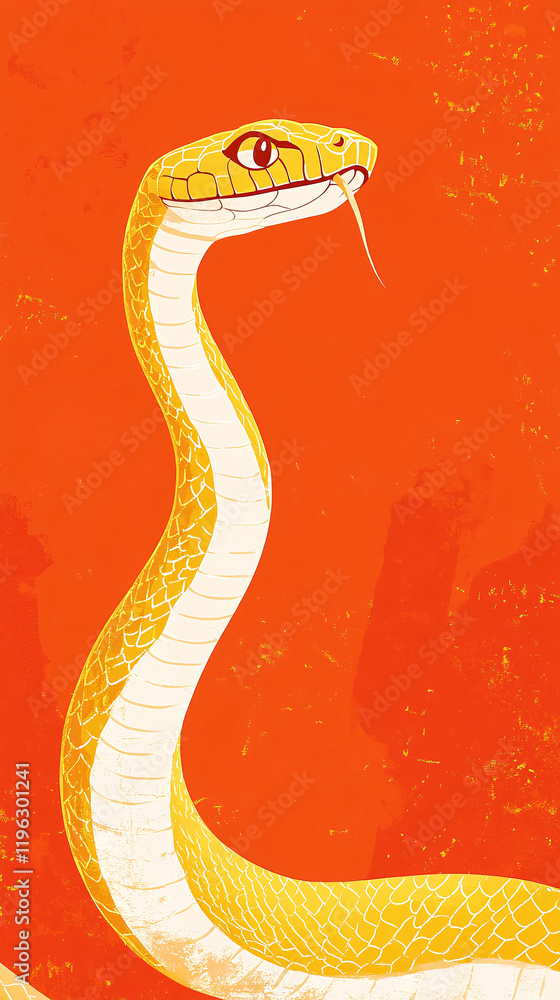 Fototapeta premium A golden snake Chinese illustration is wrapped around the edge of an orange-red background, Festive year of the snake wallpaper with copy spaces.