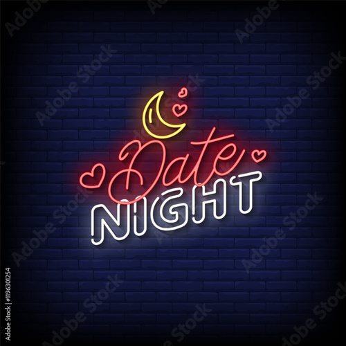 date night neon sign with brick wall background vector